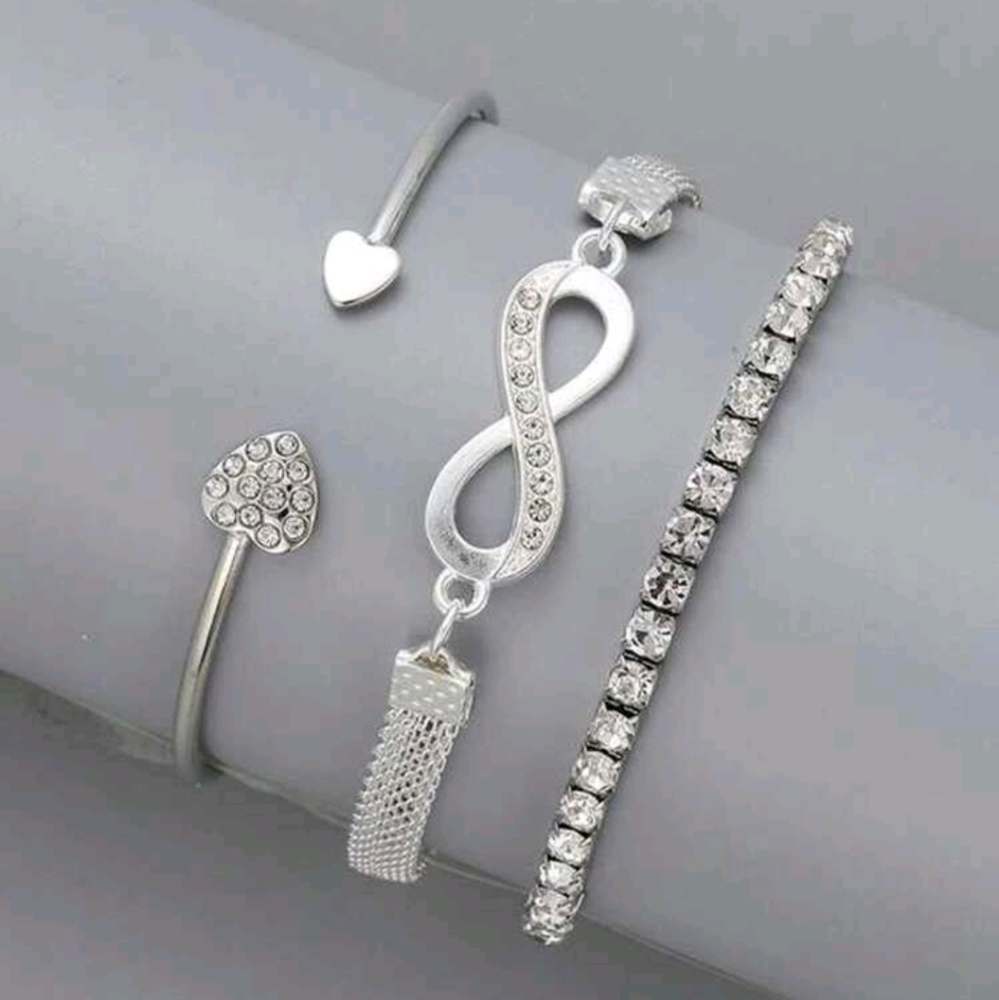 3pcs/set Fashionable Simple 8-shaped Heart Cubic Zirconia Inlaid Bracelet